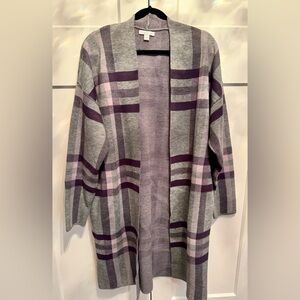 New York & Company Plaid Open-Front long cardigan